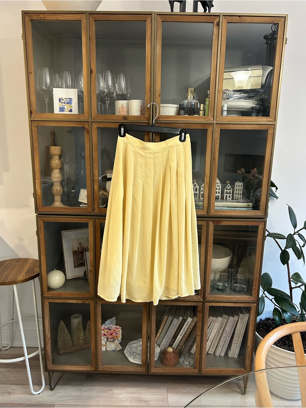 Vintage Butter Yellow Pleated Midi Skirt